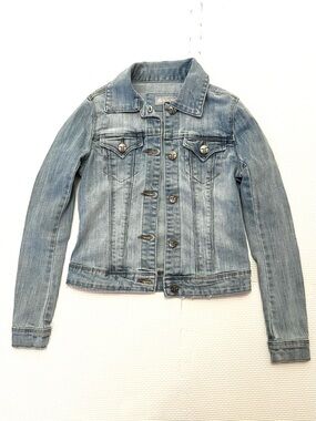 Kids Denim  Jacket Distressed Light Wash Y2K Grunge Youth S
